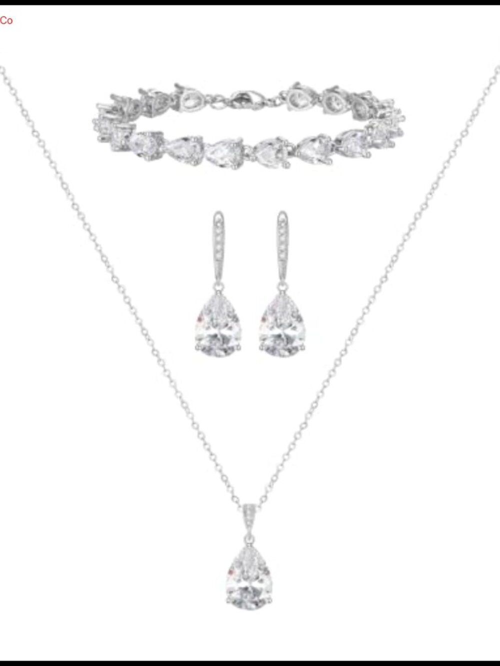 Cubic Zirconia Teardrop Necklace Earrings Bracelet Set for Wedding Prom